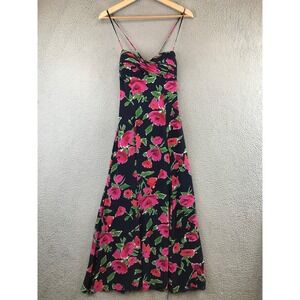 Vtg Blacktie Oleg cassini Women Floral Maxi silk Dress Spaghetti Strap Formal